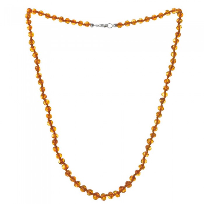 Necklace with round amber beads silver clasp
