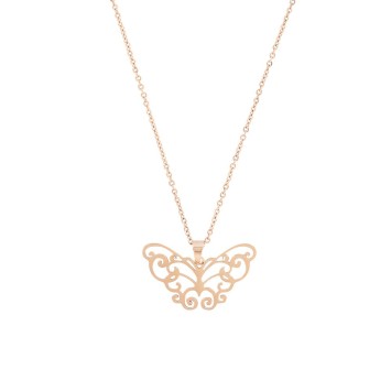 Pink steel butterfly shaped necklace 31710265R One Man Show 32,00 €