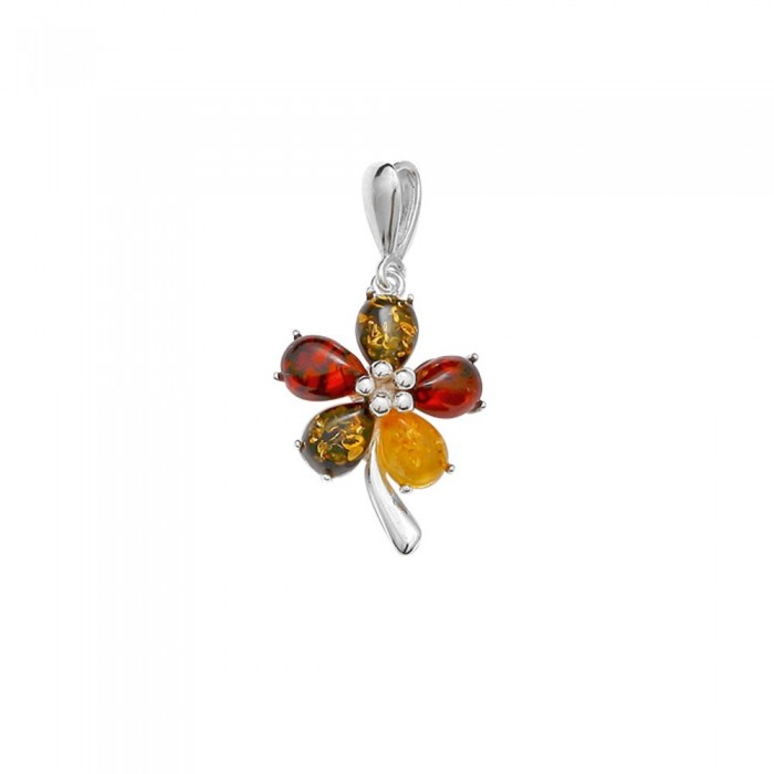 Flower pendant with amber and silver petals