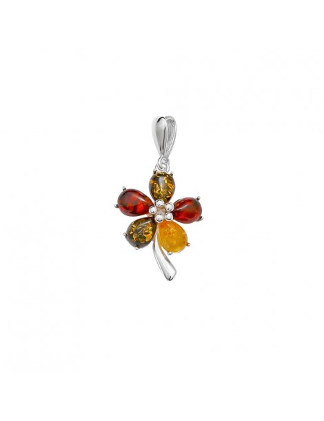 Flower pendant with amber and silver petals 3160202 Nature d'Ambre 34,00 €