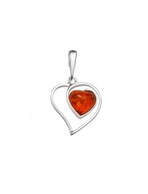 Double heart pendant in amber and silver