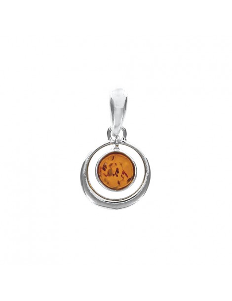 Round pendant with pendant amber stone and silver