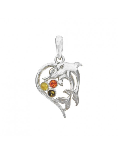 Silver heart pendant decorated with dolphins and amber stones 3160830 Nature d'Ambre 29,90 €