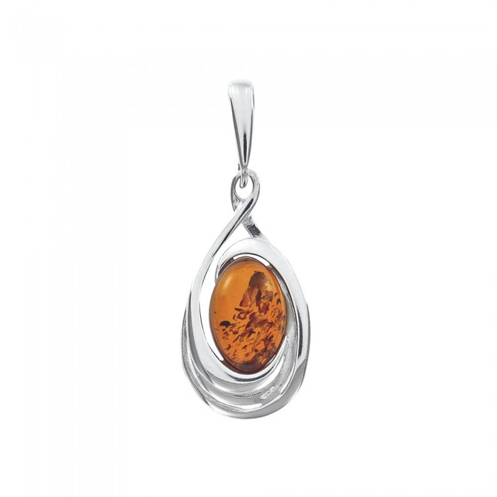Amber pendant wrapped in silver rhodium frame