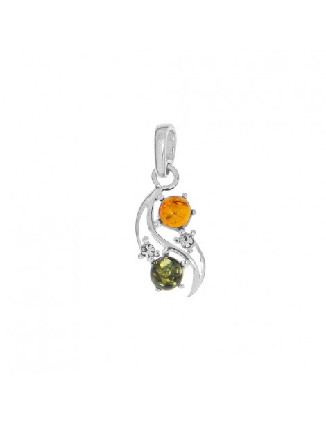 Openwork pendant with rhodium silver frame and amber round stones