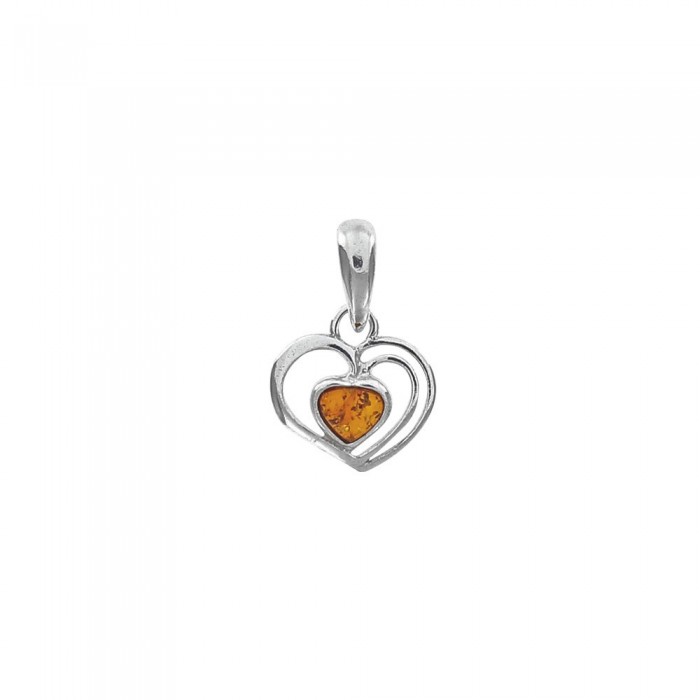 Openwork heart pendant in amber and rhodium silver