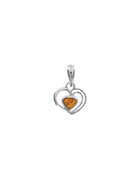 Openwork heart pendant in amber and rhodium silver