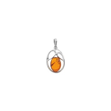 Openwork pendant in rhodium silver and amber