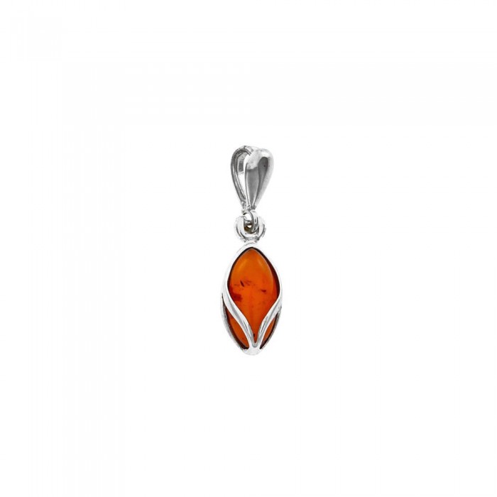 Oval stone pendant of amber wrapped in silver