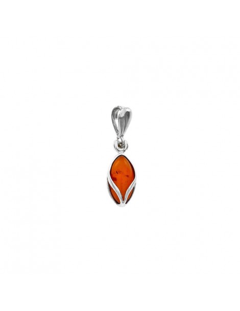 Oval stone pendant of amber wrapped in silver
