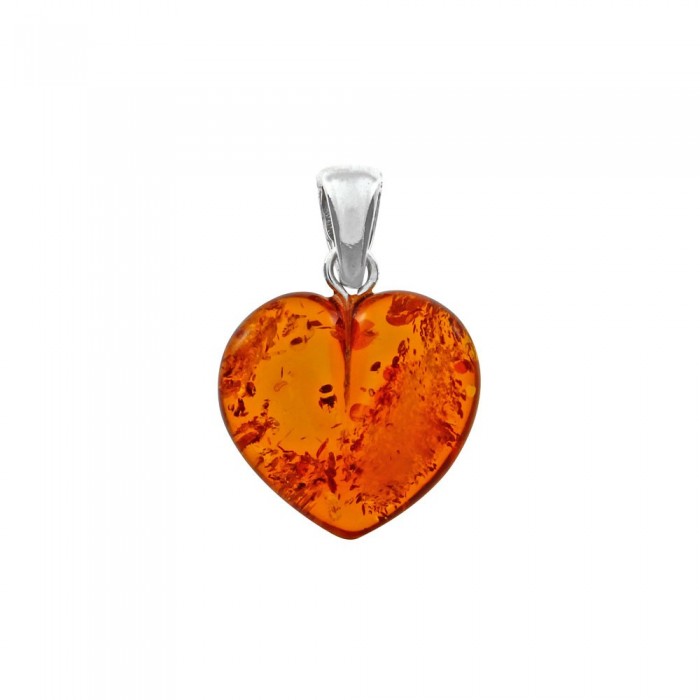 Grand pendentif cœur en ambre et argent
