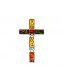 Cross pendant in amber and silver stones