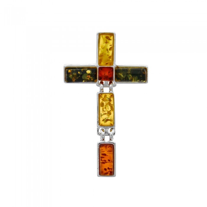 Cross pendant in amber and silver stones
