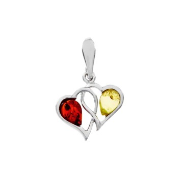 Pendant double heart amber and silver rhodium 3161034RH Nature d'Ambre 32,00 €