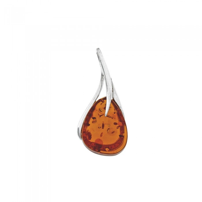 Pendant oval stone amber and silver rhodium bail