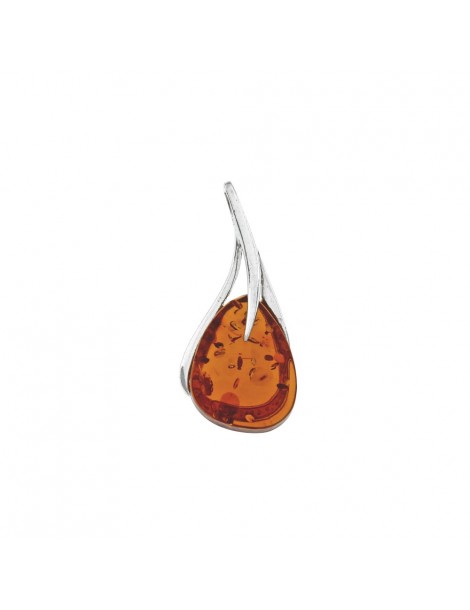 Pendant oval stone amber and silver rhodium bail