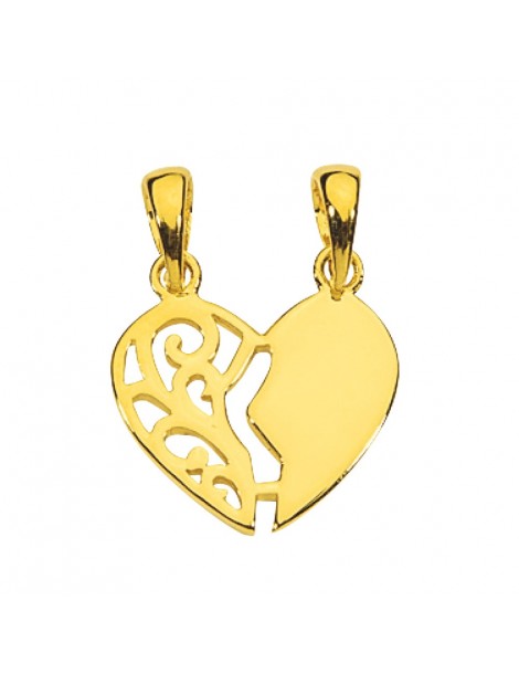 Pendentif cœur séparable en plaqué or avec un coté dentelle