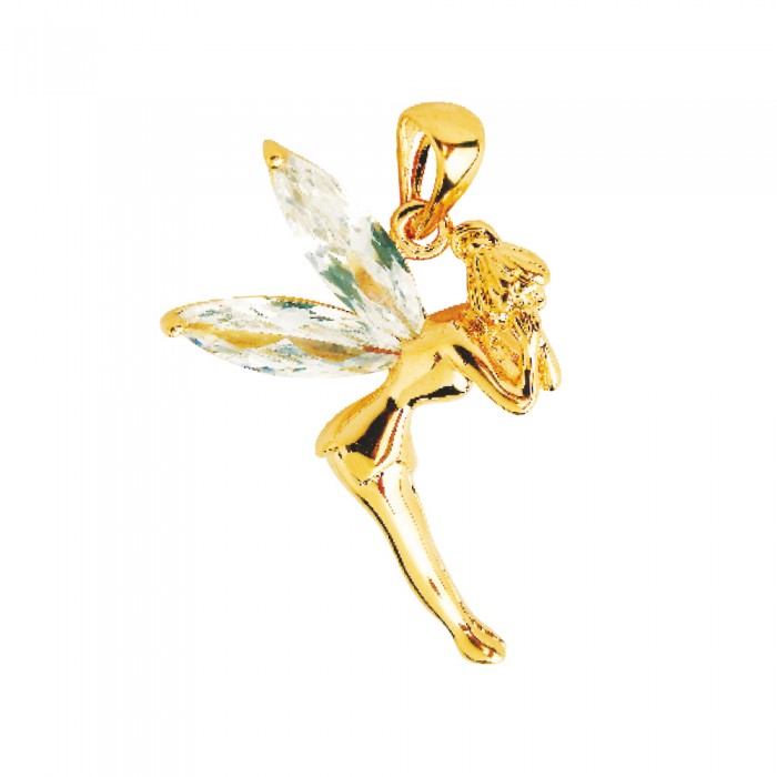 Fairy pendant in gold plated and white zirconium oxides