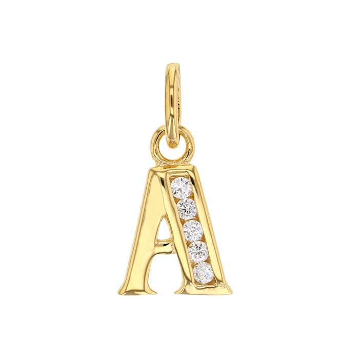 Initial pendant in gold plated and zirconium oxides - Letter A