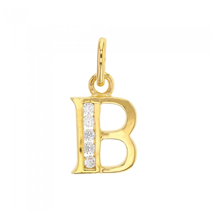 Initial pendant in gold plated and zirconium oxides - Letter B
