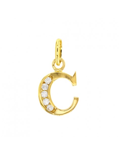 Initial pendant in gold plated and zirconium oxides - Letter C