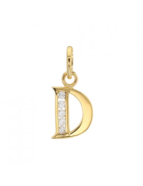 Initial pendant in gold plated and zirconium oxides - Letter D