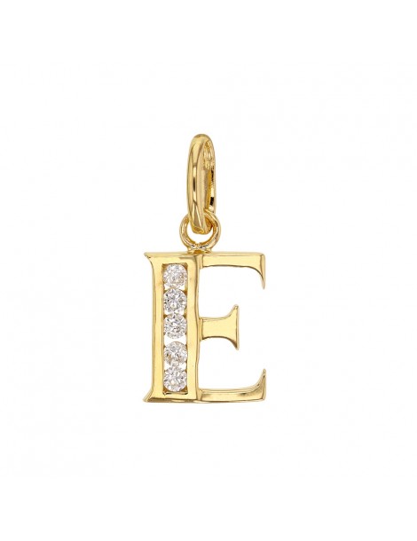Initial pendant in gold plated and zirconium oxides - Letter E