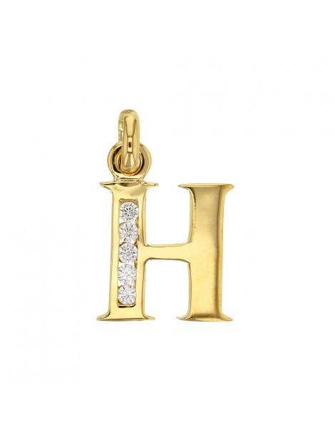 Initial pendant in gold plated and zirconium oxides - Letter H