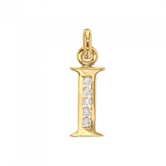 Initial pendant in gold plated and zirconium oxides - Letter I