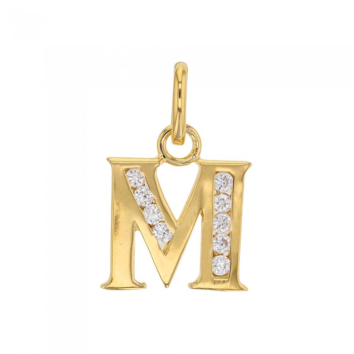 Initial pendant in gold plated and zirconium oxides - Letter M