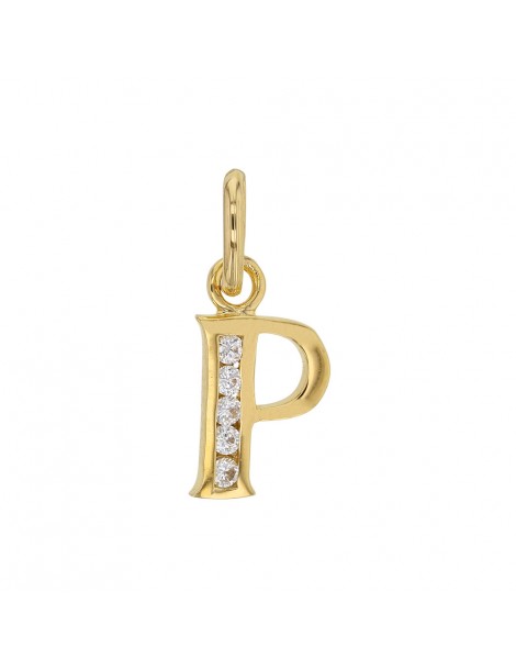 Initial pendant in gold plated and zirconium oxides - Letter P