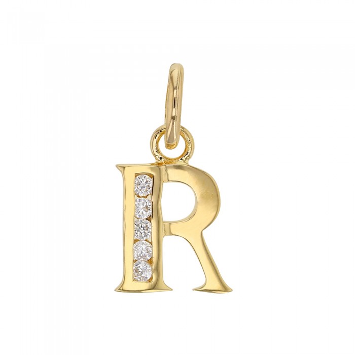 Initial pendant in gold plated and zirconium oxides - Letter R