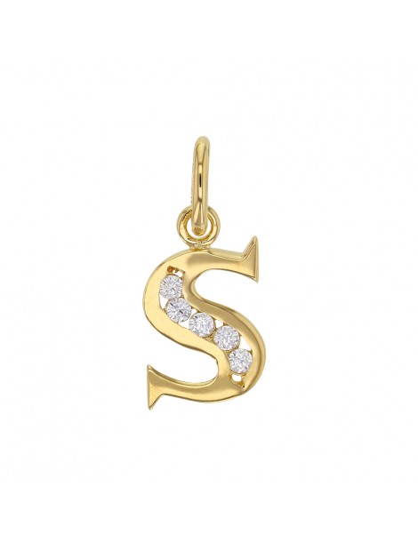 Initial pendant in gold plated and zirconium oxides - Letter S