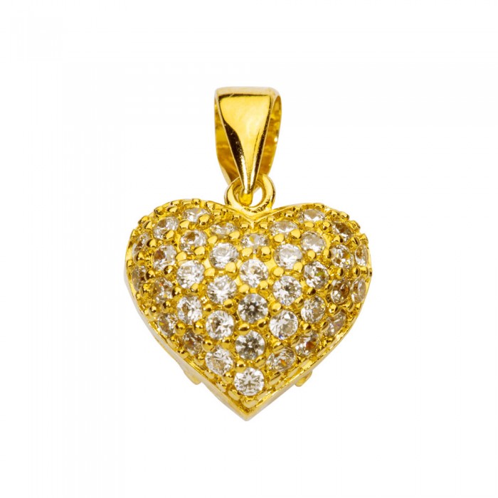 Heart pendant in openwork gold plated and zirconium oxides
