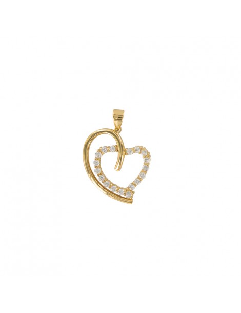 Heart pendant decorated with half gold plated zirconium oxides