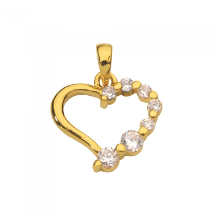 Gold plated heart pendant with a zirconium oxide side