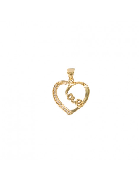 Gold plated heart pendant "Love" cross and zirconium oxides