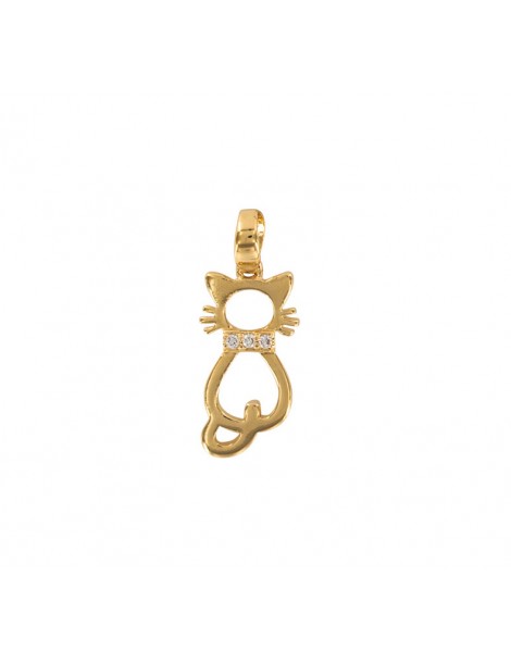 Gold plated cat pendant with zirconium oxides