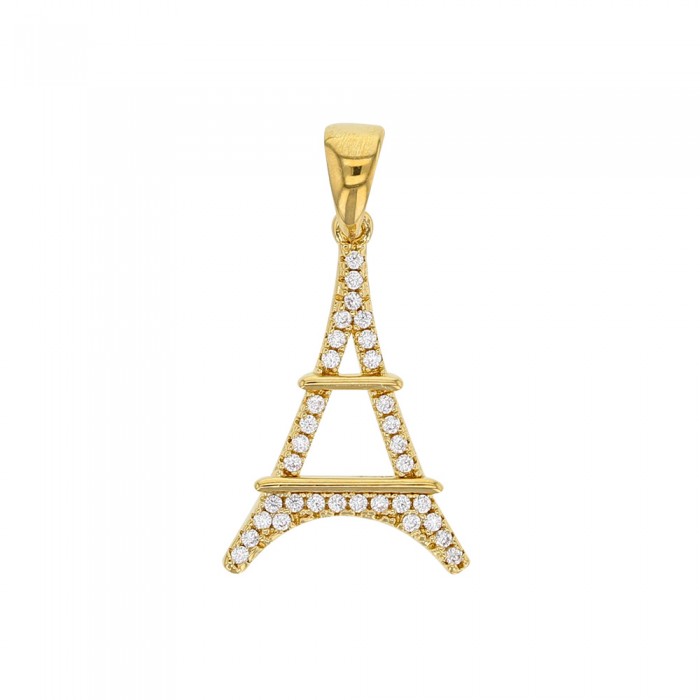 Pendente della Torre Eiffel placcato in oro decorato con ossidi di zirconio