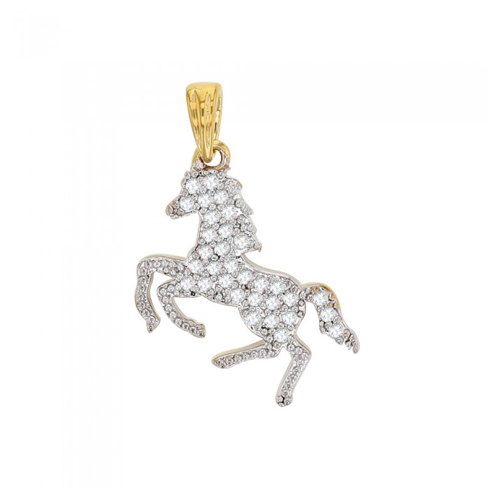 Gold plated horse pendant with zirconium oxides