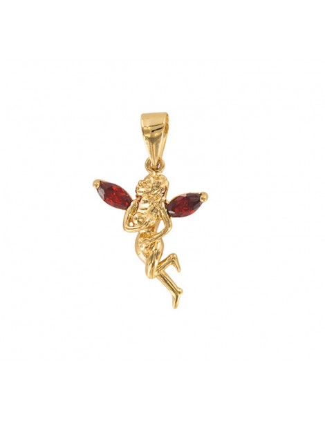 Fairy pendant from the front with red tinted zirconium oxides
