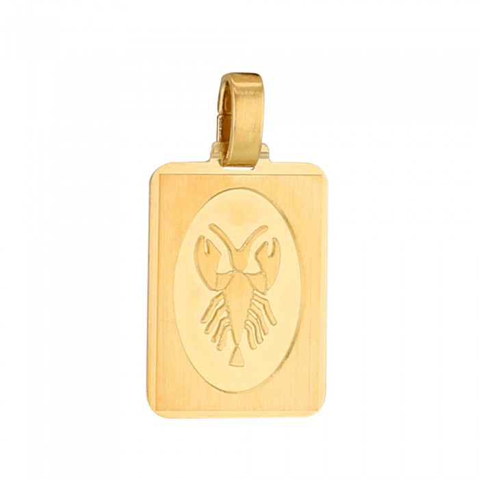 Gold Plated Zodiac Sign Rectangle Pendant - Cancer