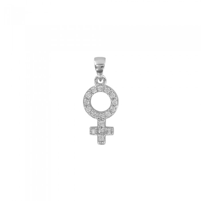 Female symbol pendant in rhodium silver and zirconium oxides