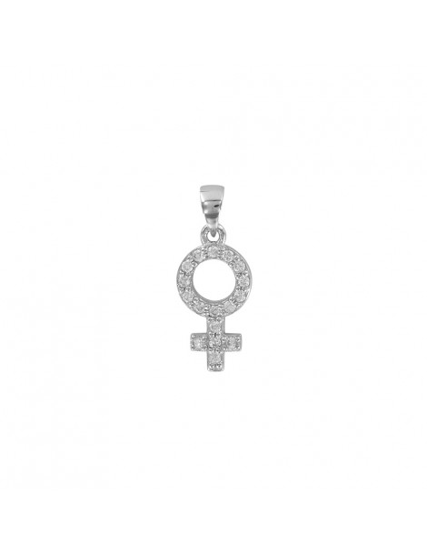 Female symbol pendant in rhodium silver and zirconium oxides
