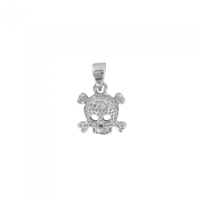 Skull pendant in rhodium silver micro set with oxides