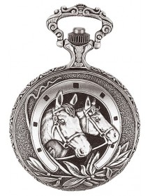 Orologio da tasca LAVAL, palladio con coperchio e motivo a cavallo