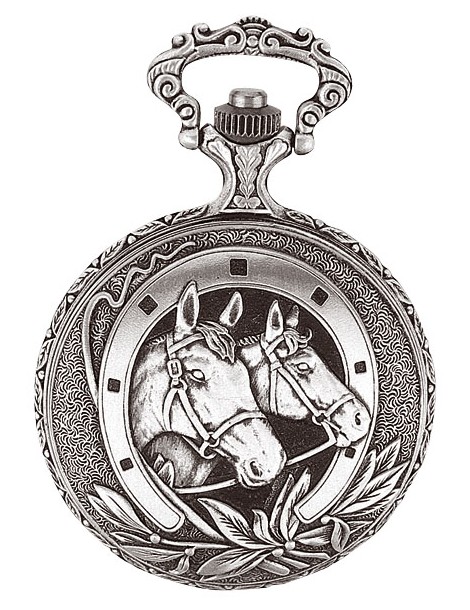 Reloj de bolsillo LAVAL, paladio con tapa y motivo de caballo.