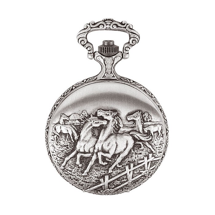 Montre de poche LAVAL en palladium avec couvercle motif chevaux