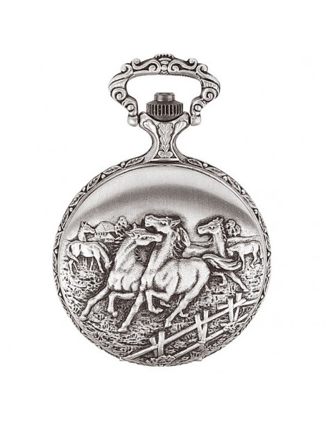 Montre de poche LAVAL en palladium avec couvercle motif chevaux