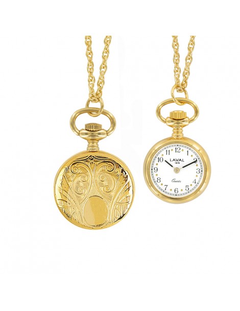reloj pendiente escudo de oro con 2 agujas